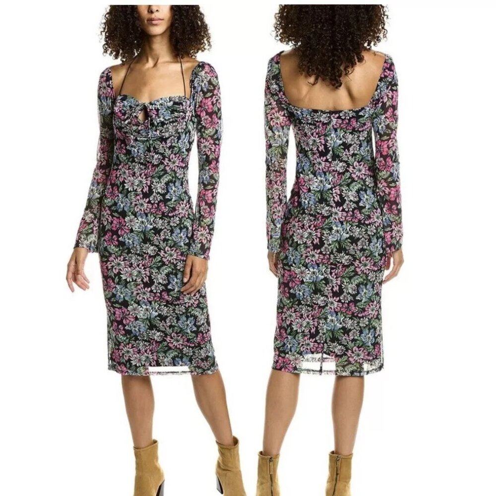 4SI3NNA Black Floral Pazmina Knee Length Dress Sz M  NWOT MSRP$118